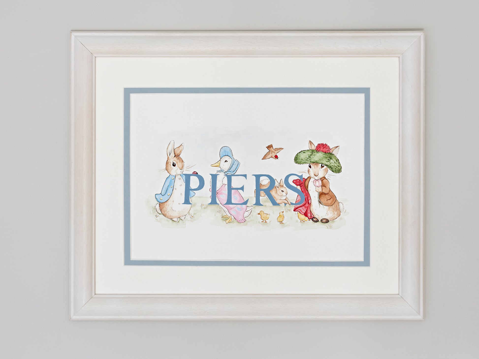 Bespoke Name Picture - Beatrix Potter with Blue Letters