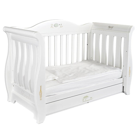 Sleigh cot bed with drawer with Beatrix Potter paintings | Dragons of Walton Street