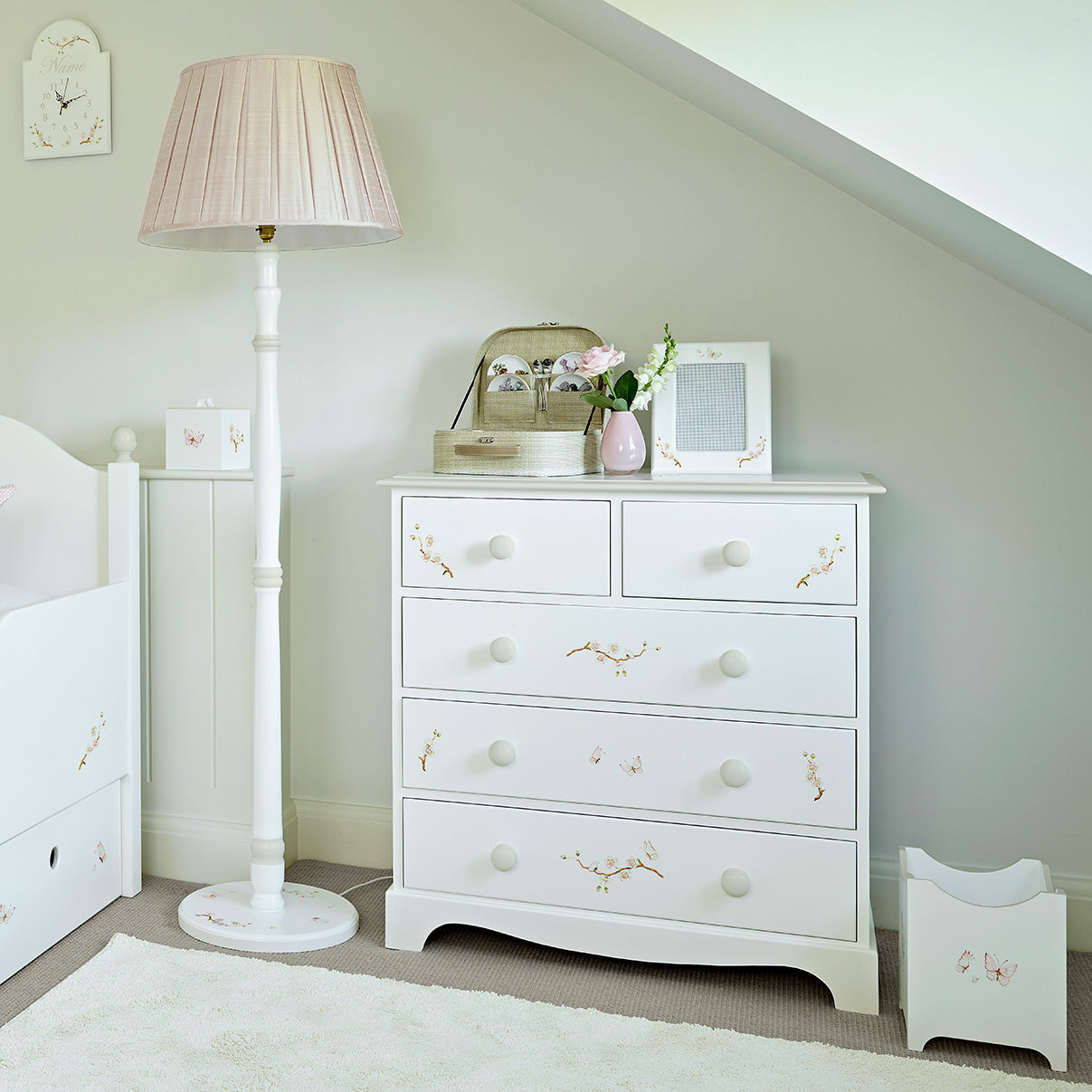 Large Chest of Drawers - Linen Blossom with Soft Jute Trim