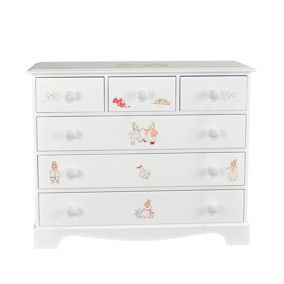 Extra Large Chest of Drawers - Designer Bunnies with Chic Grey Trim