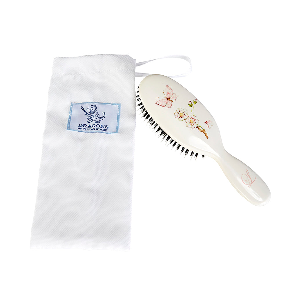 Small Hairbrush - Linen Blossom Pink Butterfly