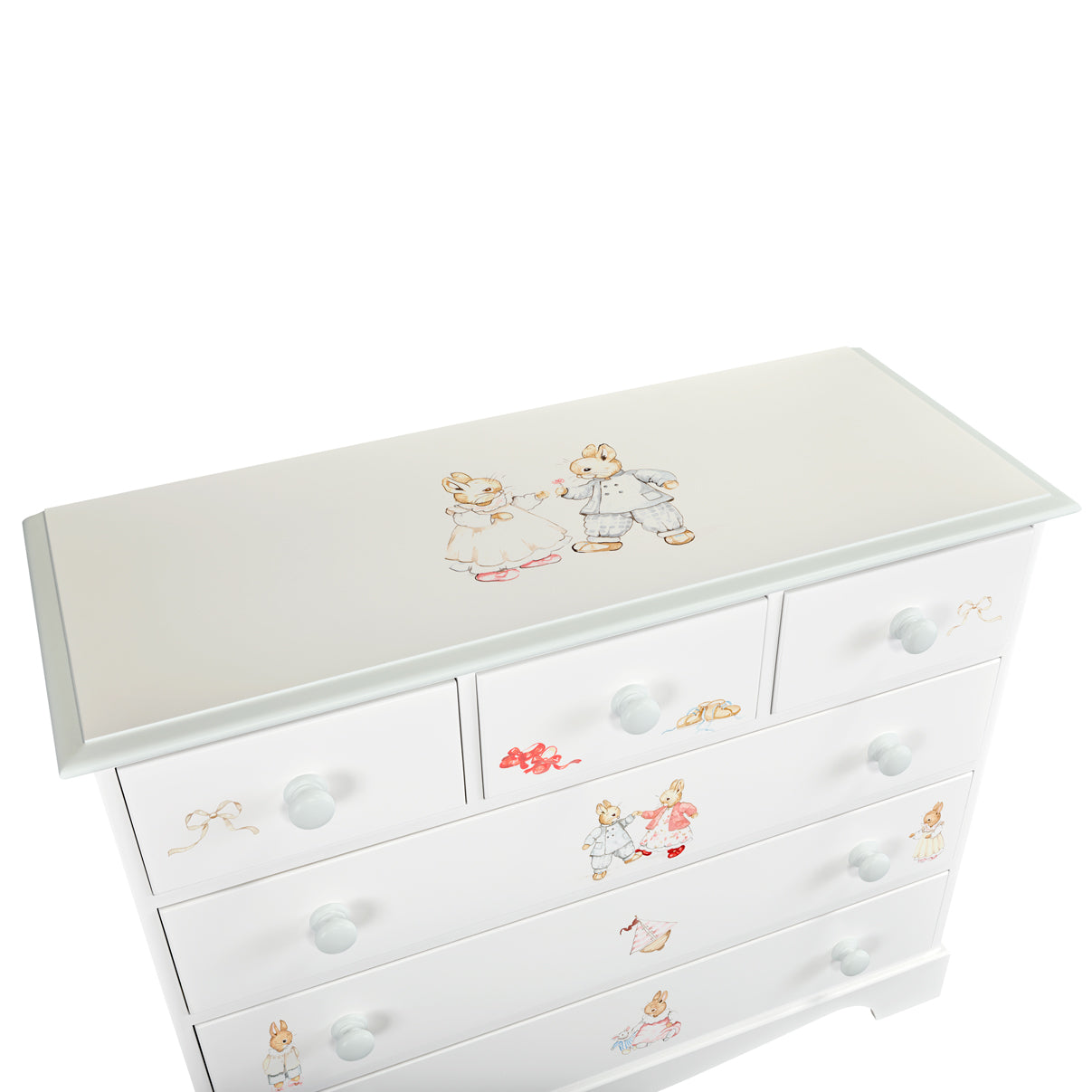 Extra Large Chest of Drawers - Designer Bunnies with Chic Grey Trim
