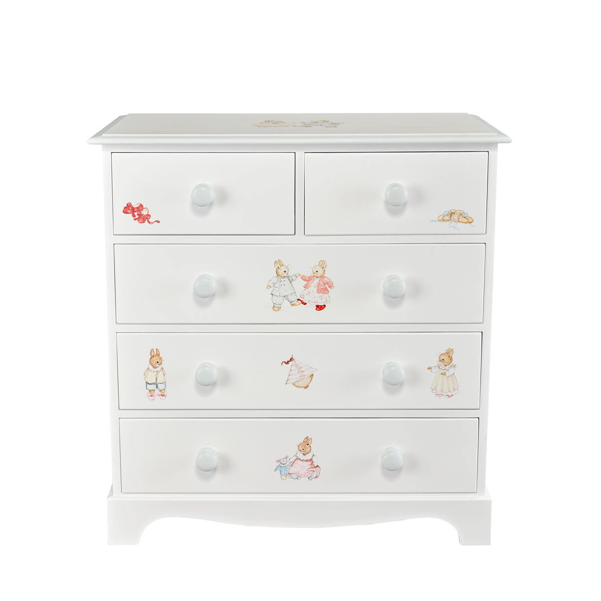 Large Chest of Drawers - Designer Bunnies with Chic Grey Trim