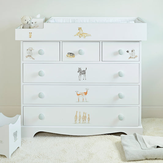 Extra large 6 drawer changing table with Vintage Safari paintings | Dragons of Walton Street