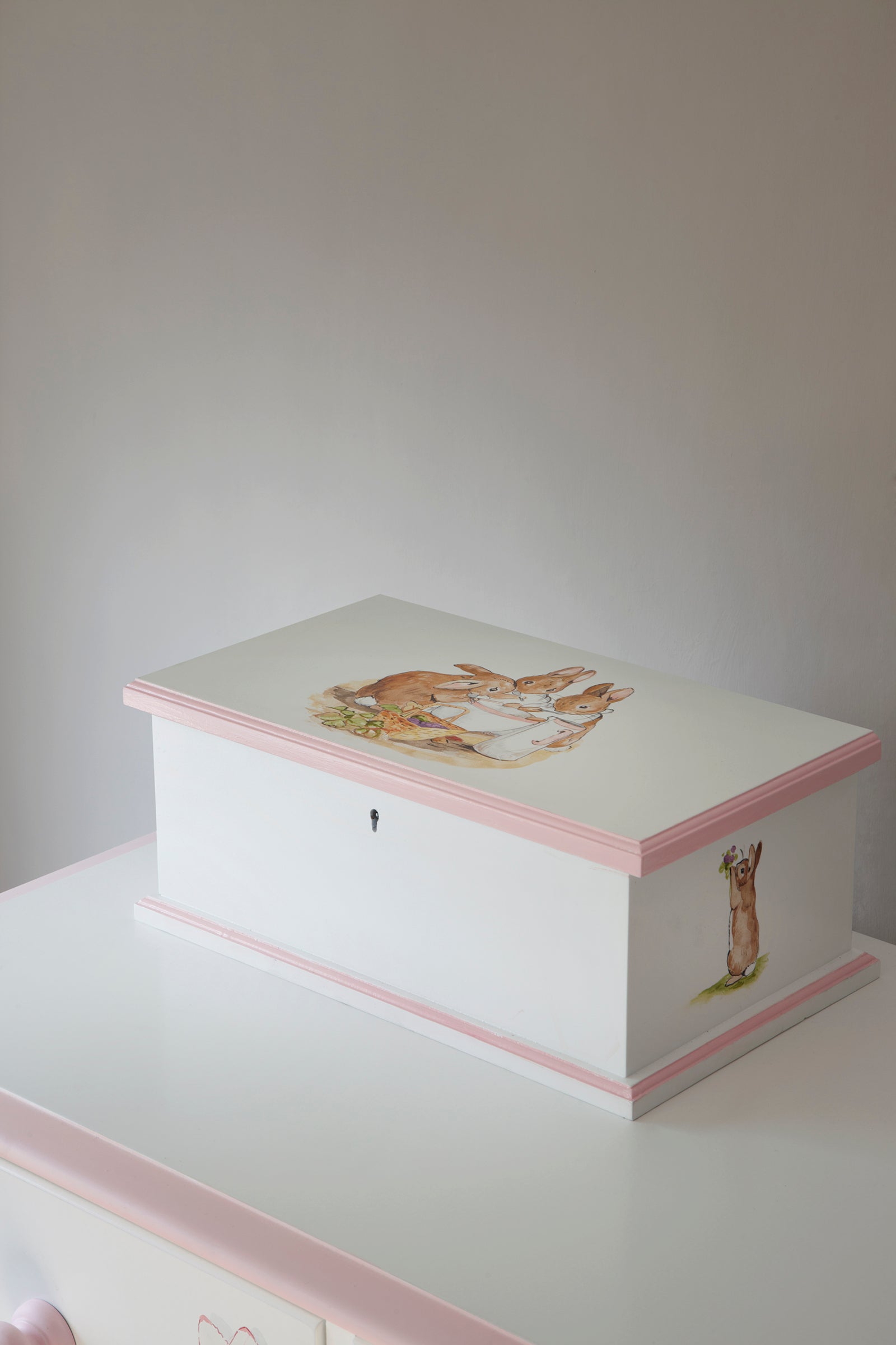 Personalised Hand Painted Memory Box - Beatrix Potter with Briar Pink Trim
