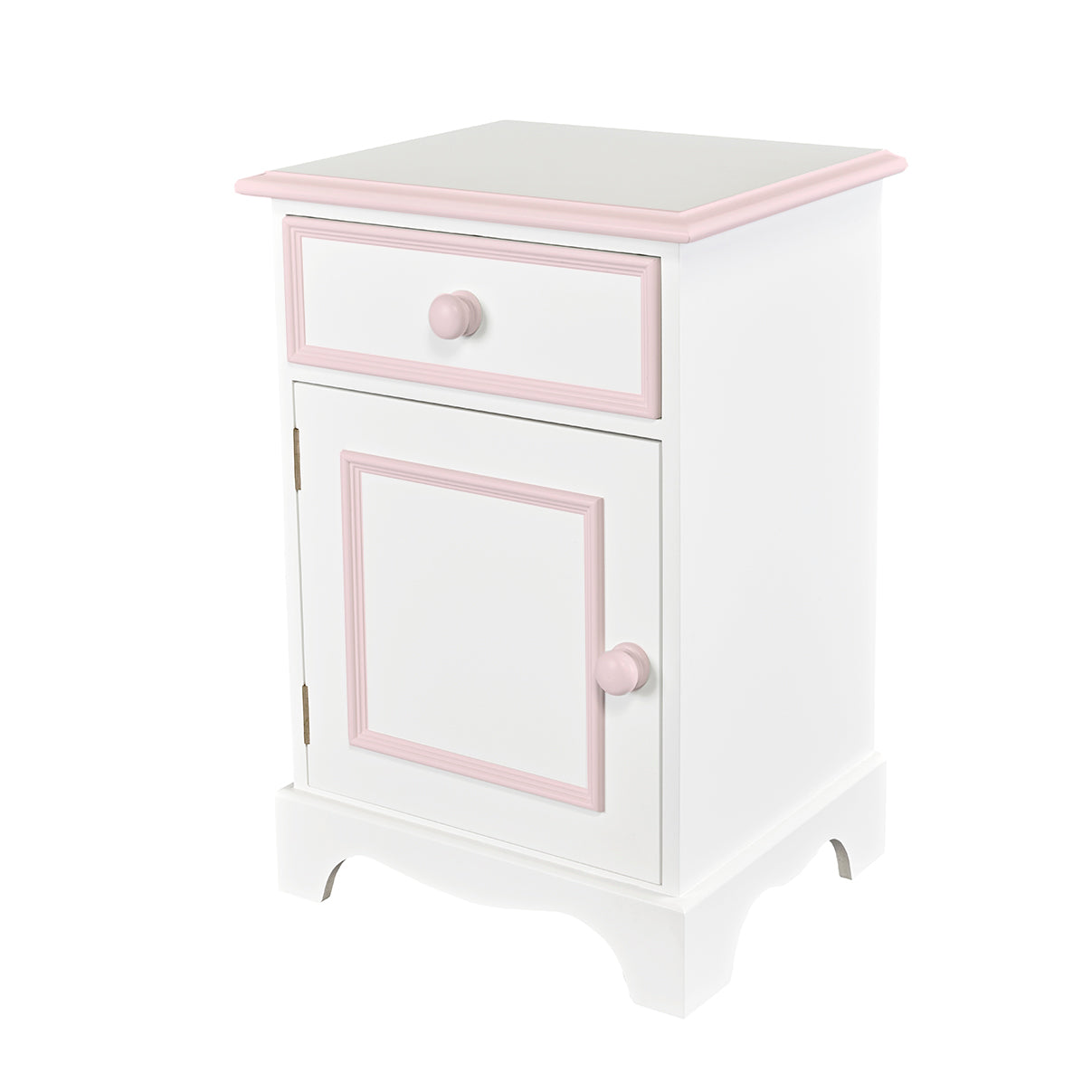 White and pink bedside table with drawer for kids room & nursery | Dragons of Walton Street