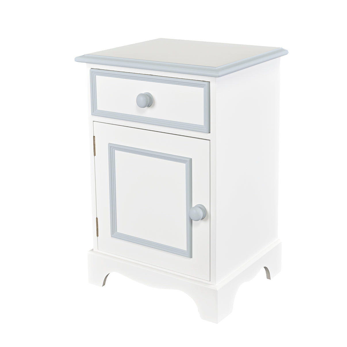White and gray nightstand with drawer for kids room & nursery | Dragons of Walton Street