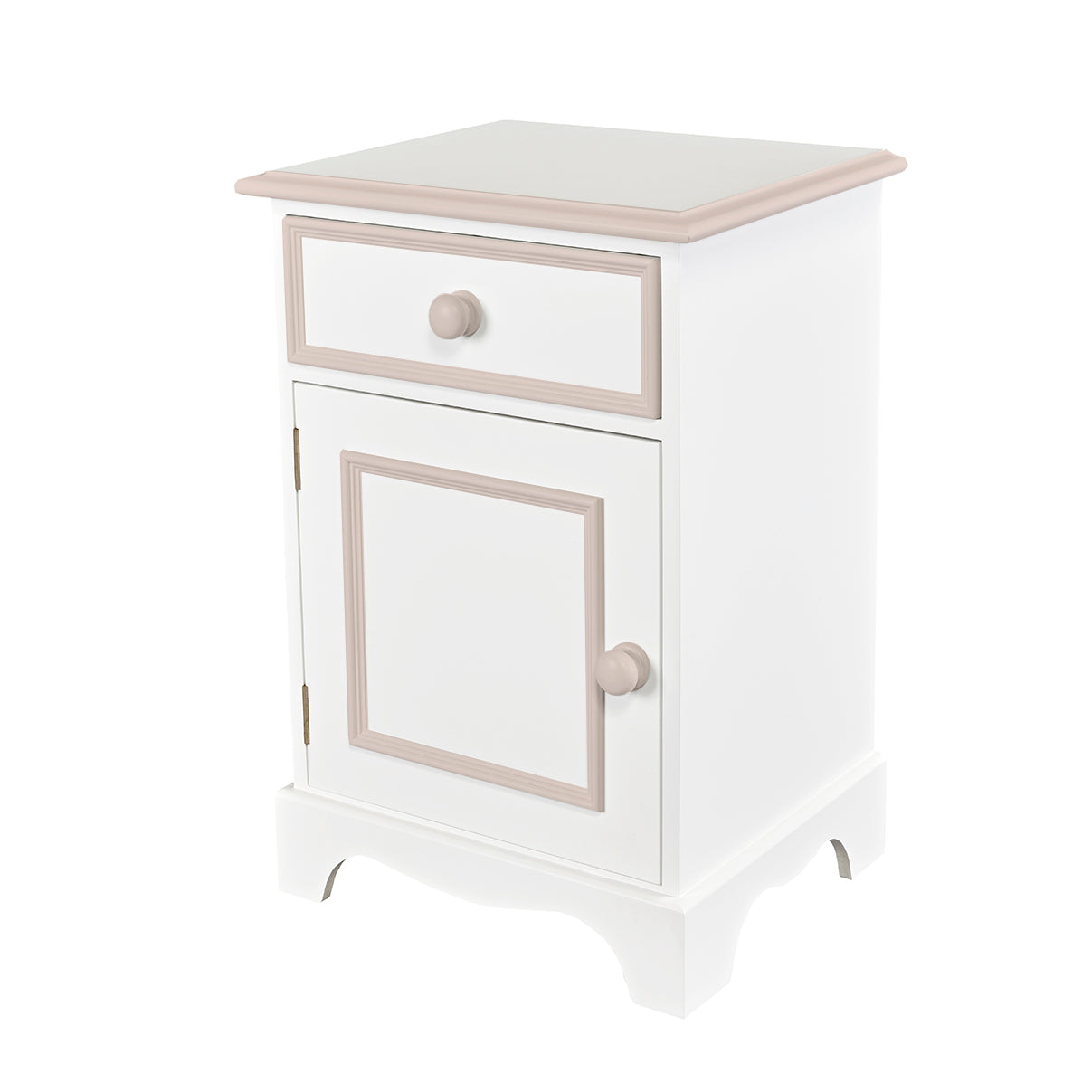 White and brown bedside table with drawer for kids room & nursery | Dragons of Walton Street