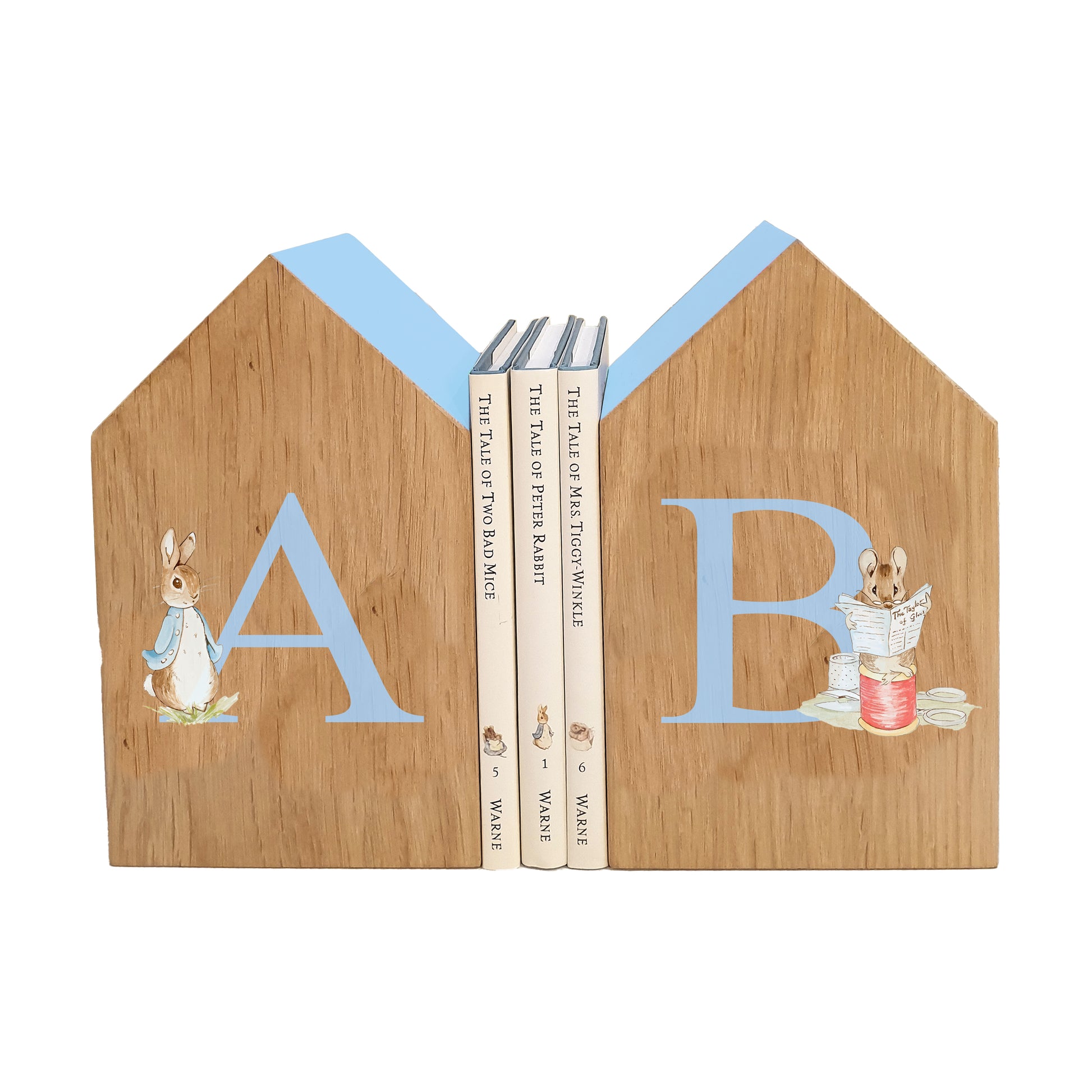 Personalised Oakhouse Bookends - Beatrix Potter with Dragons Blue Trim