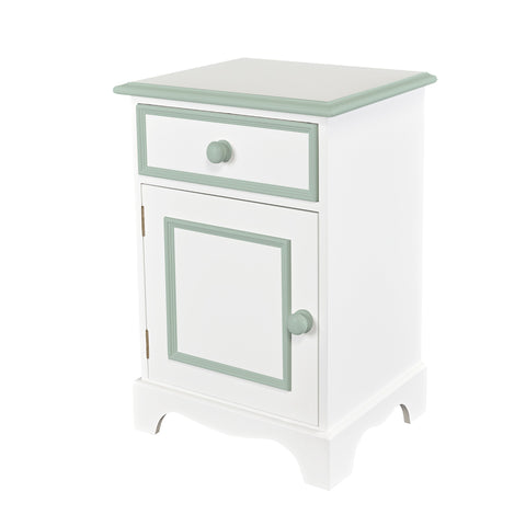 White and brown bedside table with drawer for kids room & nursery | Dragons of Walton Street