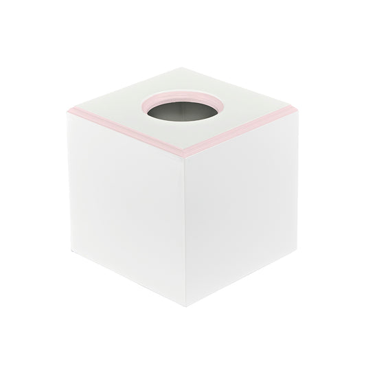 White tissue box holder with pink trim design for kids room & nursery | Dragons of Walton Street