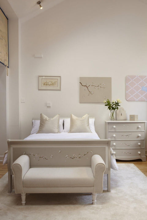 Double children's sleigh bed with Linen Blossom paintings | Dragons of Walton Street