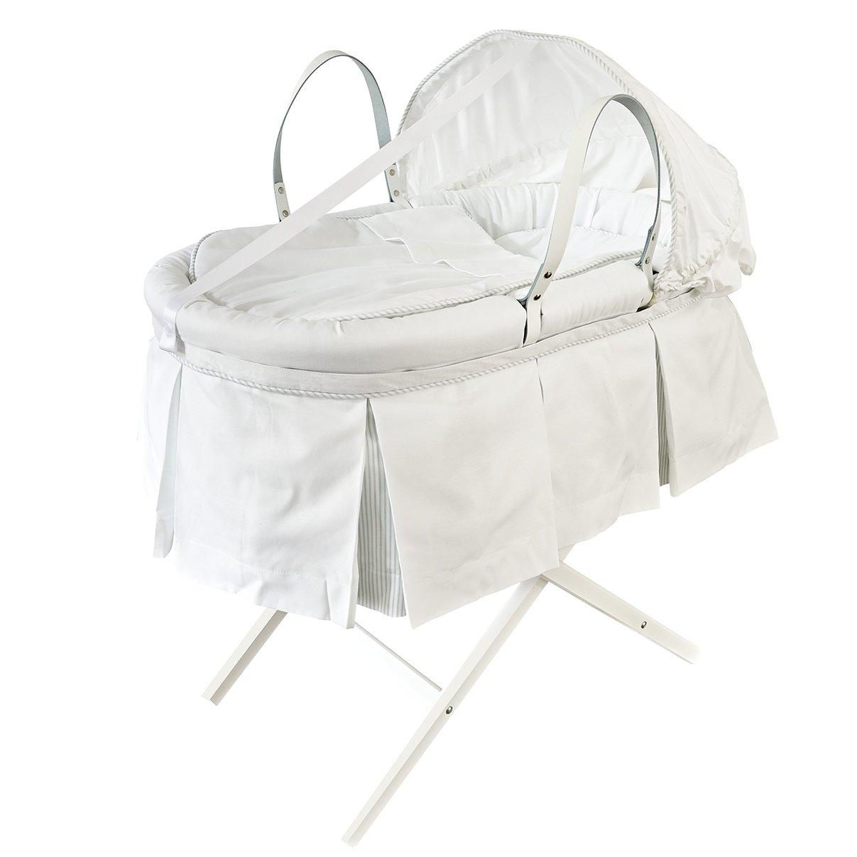 Baby moses basket with stand with pleated skirt and hood | Dragons of Walton Street