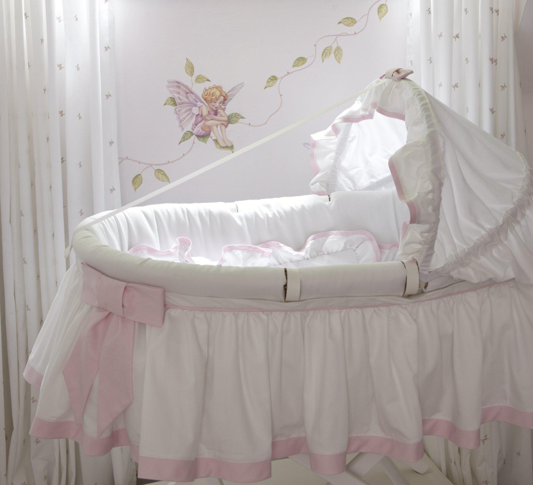 Dragons Moses Basket with a Classic Skirt - Moses Basket with Hood in Plain Pink