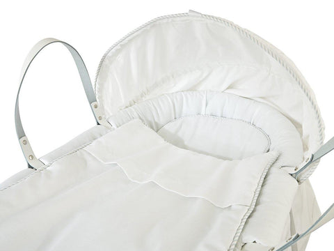 Baby moses basket and stand with a pleated skirt and hood | Dragons of Walton Street