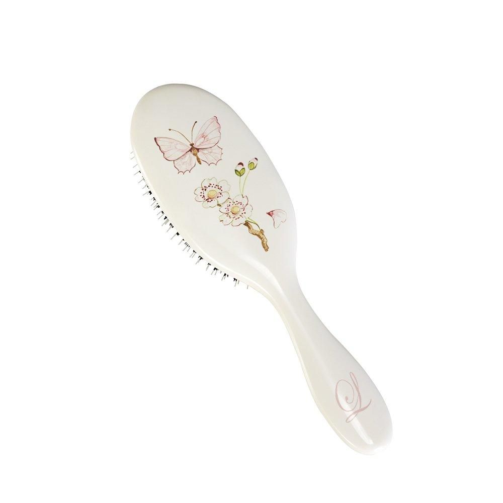 Large Hairbrush - Linen Blossom with Pink Butterfly