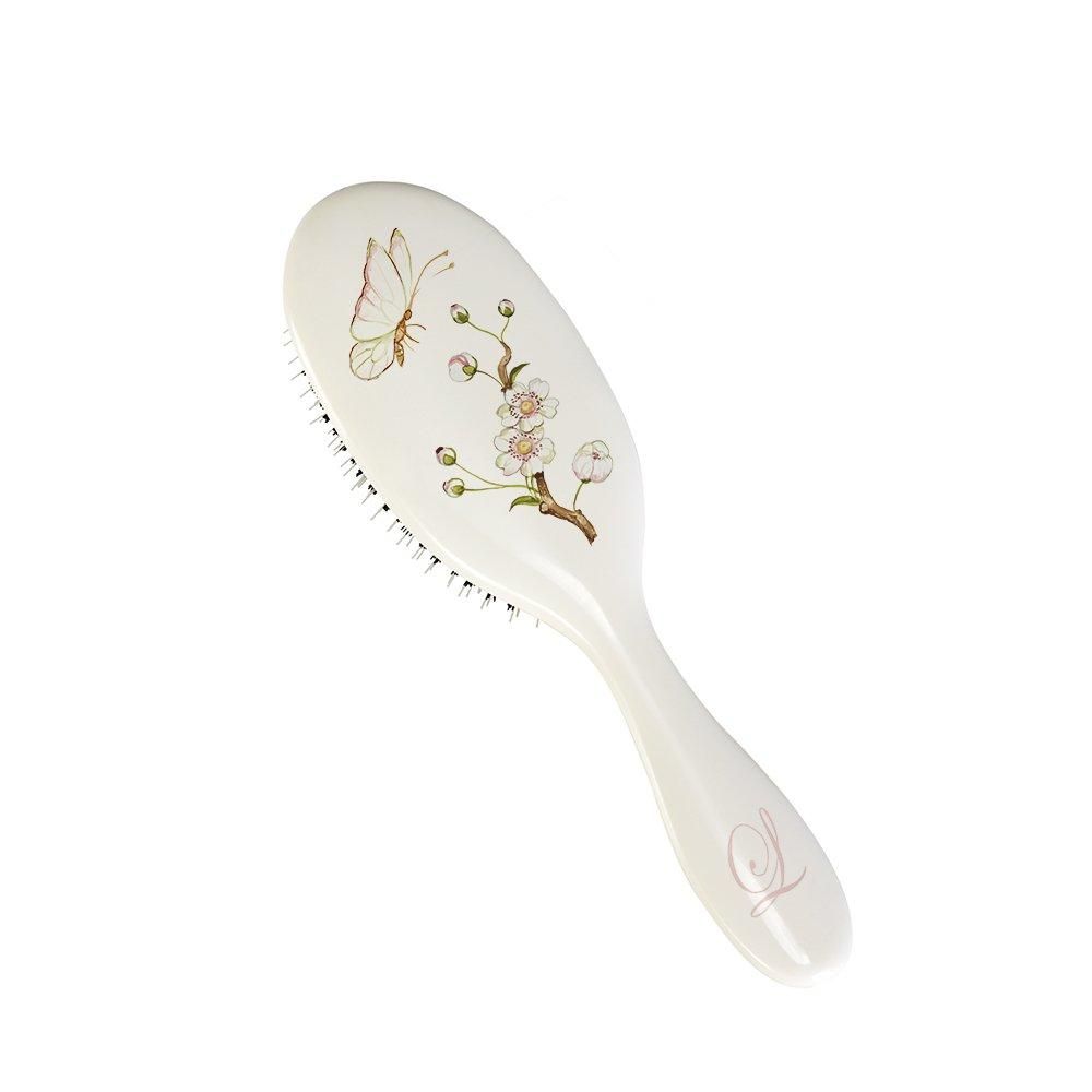 Large Hairbrush - Linen Blossom Sprig with White Butterfly