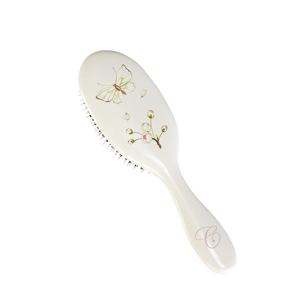 Large Hairbrush - Linen Blossom with White Butterfly